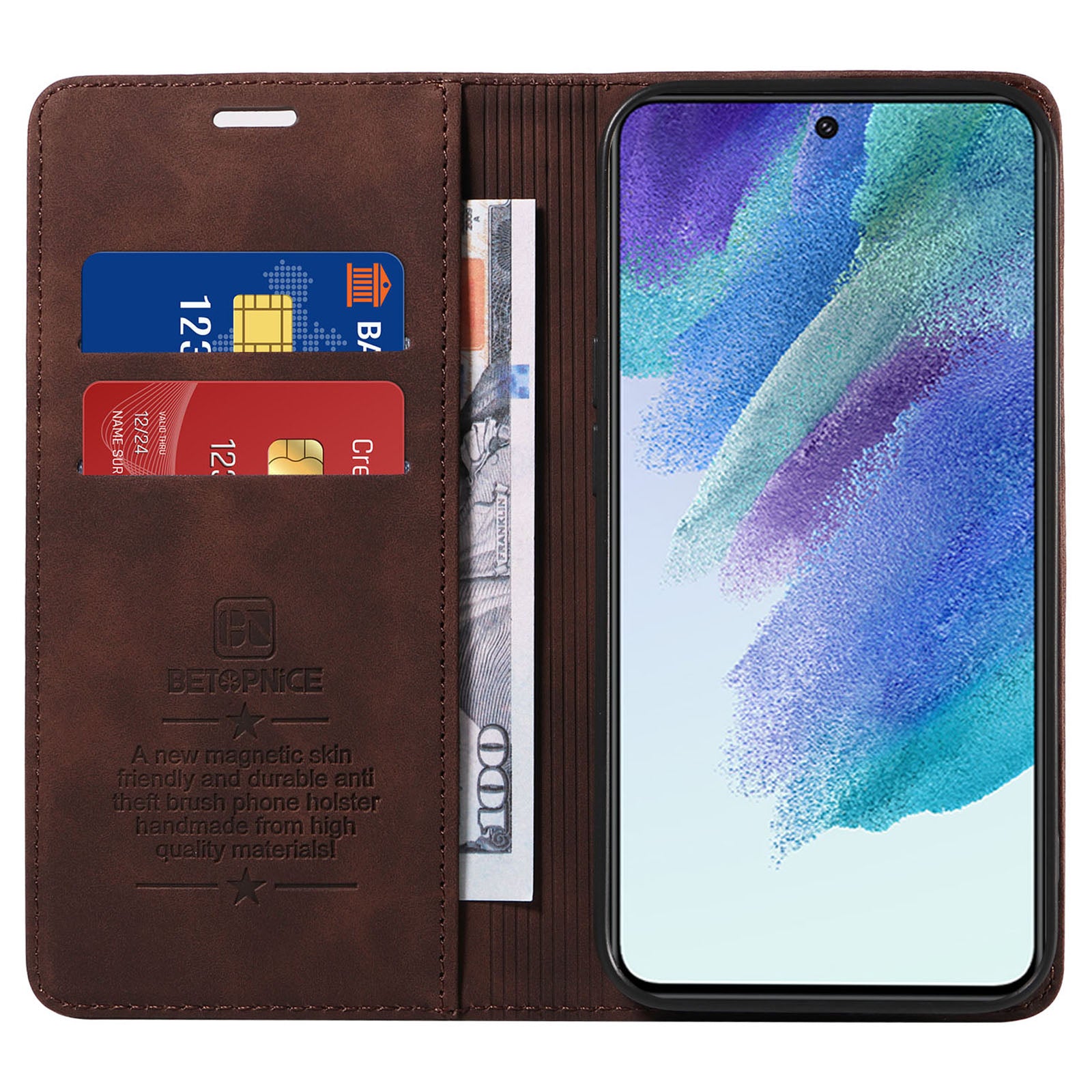 BETOPNICE 003 ochranné pouzdro na telefon Samsung Galaxy S21 5G, kožený kryt na peněženku s blokováním RFID BETOPNICE 003 ochranné pouzdro na telefon Samsung Galaxy S21 5G, kožený kryt na peněženku s blokováním RFID